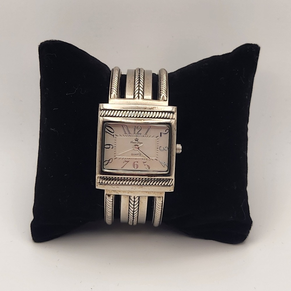 Premier Designs Silver Tone Dial Rectangle Case Hinge Bracelet Costume  Watch